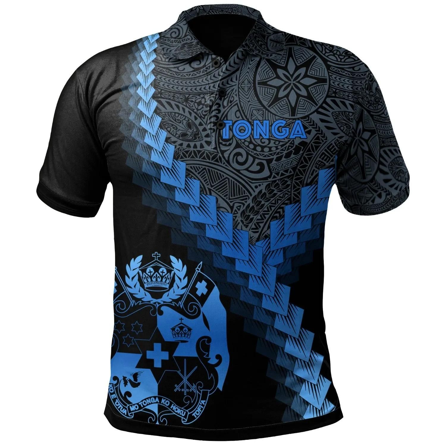 Tonga Polo Shirt - Tonga Coat Of Arms With Polynesian Tattoo Blue - BN22 Tonga Polo Shirt - Tonga Coat Of Arms With Polynesian Tattoo Blue - BN22