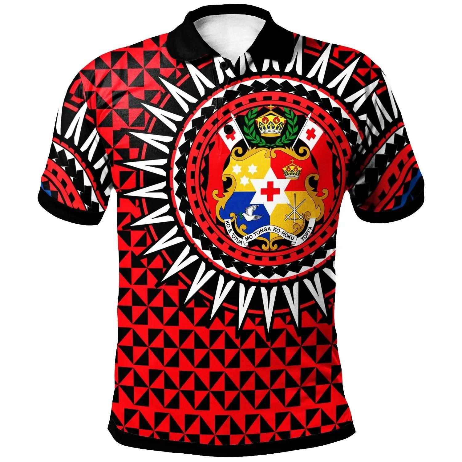 Tonga Polo Shirt - Tonga Manulua Pattern Red Black Color - BN20 Tonga Polo Shirt - Tonga Manulua Pattern Red Black Color - BN20