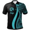 Tonga Polo Shirt Turquoise - Polynesian Tentacle Tribal Pattern - BN11