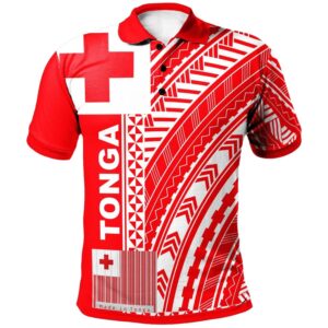 Tonga Polo Shirt - Unique Barcode White Red - BN20