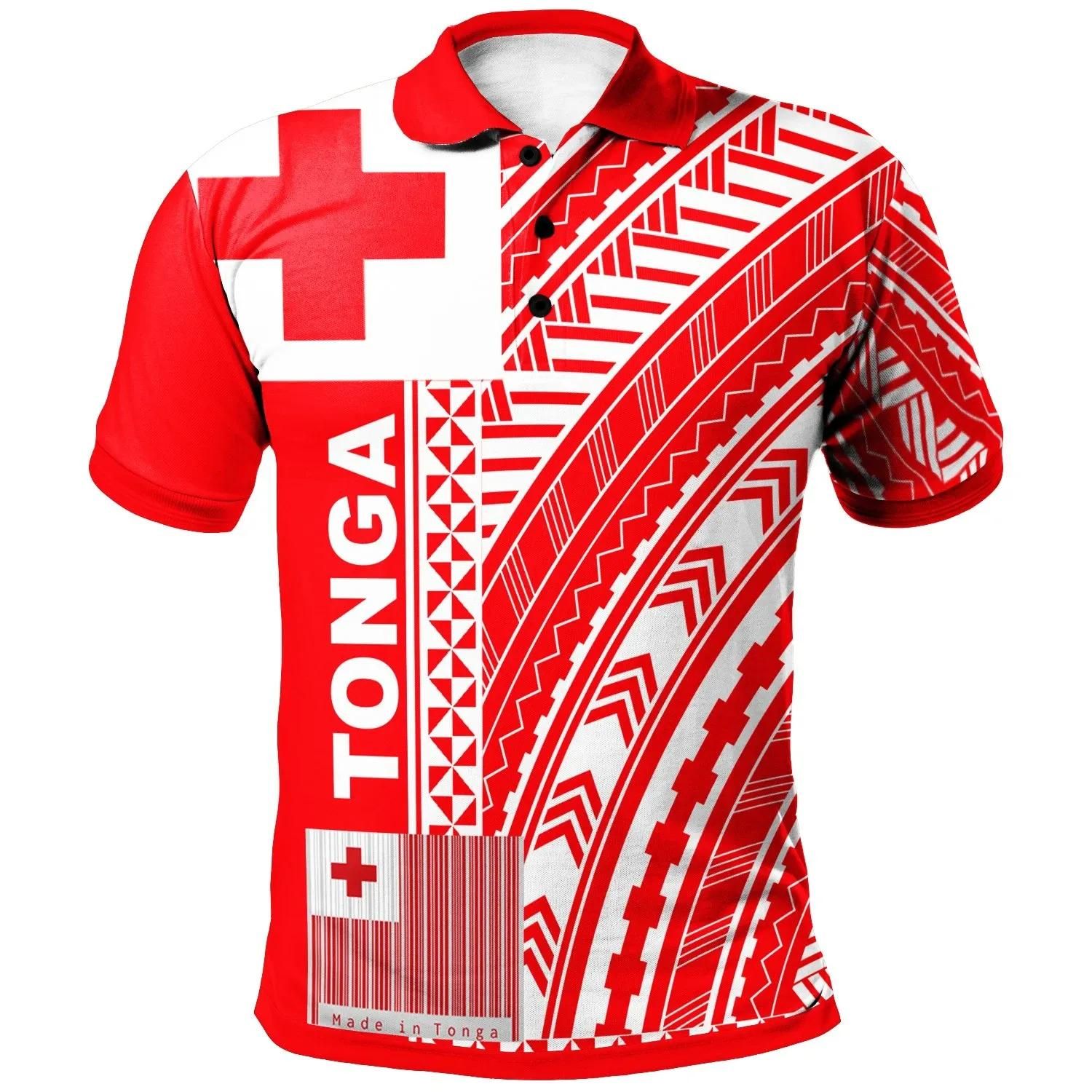 Tonga Polo Shirt - Unique Barcode White Red - BN20 Tonga Polo Shirt - Unique Barcode White Red - BN20