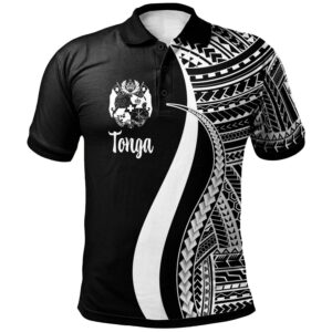 Tonga Polo Shirt White - Polynesian Tentacle Tribal Pattern - BN11