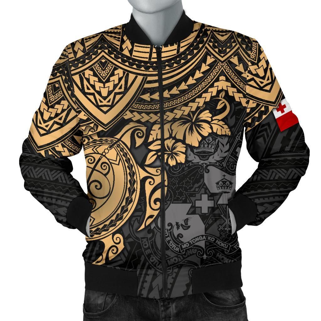 Tonga Polynesian Bomber Jacket (Men) - Golden Turtle - BN15 Bomber Jacket Tonga Polynesian Bomber Jacket (Men) - Golden Turtle - BN15 Bomber Jacket