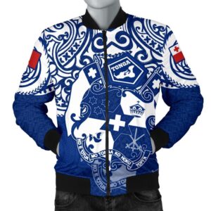 Tonga Polynesian Bomber Jacket (Men)  - Tongan Pride (Bright Blue) - BN15 Bomber Jacket
