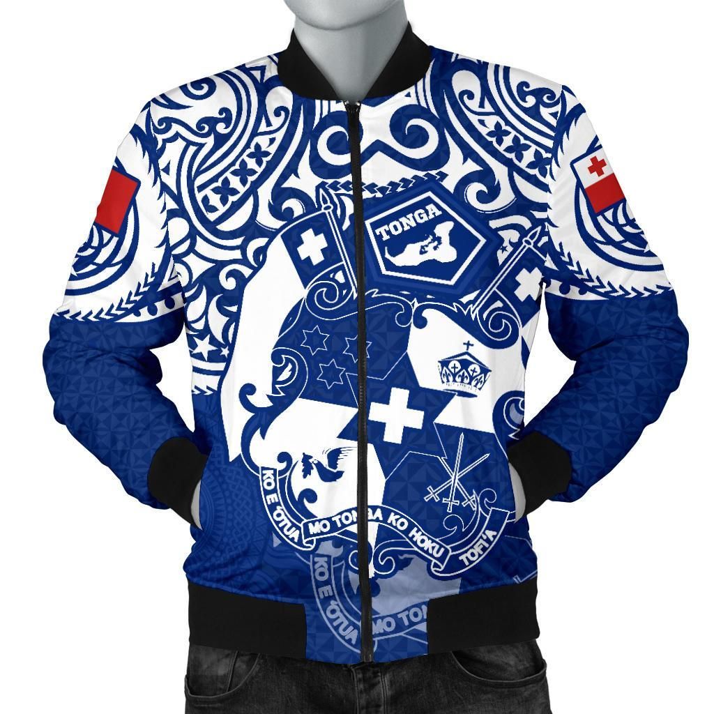 Tonga Polynesian Bomber Jacket (Men) - Tongan Pride (Bright Blue) - BN15 Bomber Jacket Tonga Polynesian Bomber Jacket (Men) - Tongan Pride (Bright Blue) - BN15 Bomber Jacket