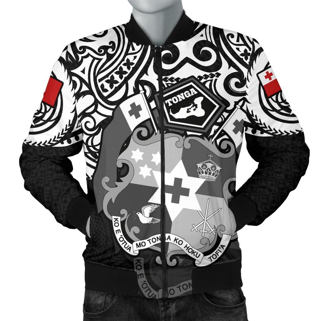 Tonga Polynesian Bomber Jacket (Men) - Tongan Pride (White) - BN15 Bomber Jacket Tonga Polynesian Bomber Jacket (Men) - Tongan Pride (White) - BN15 Bomber Jacket