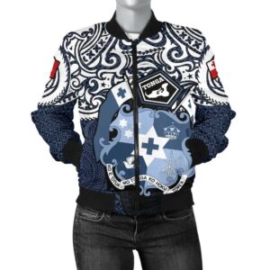 Tonga Polynesian Bomber Jacket (Women)  - Tongan Pride (Blue) - BN15 Bomber Jacket