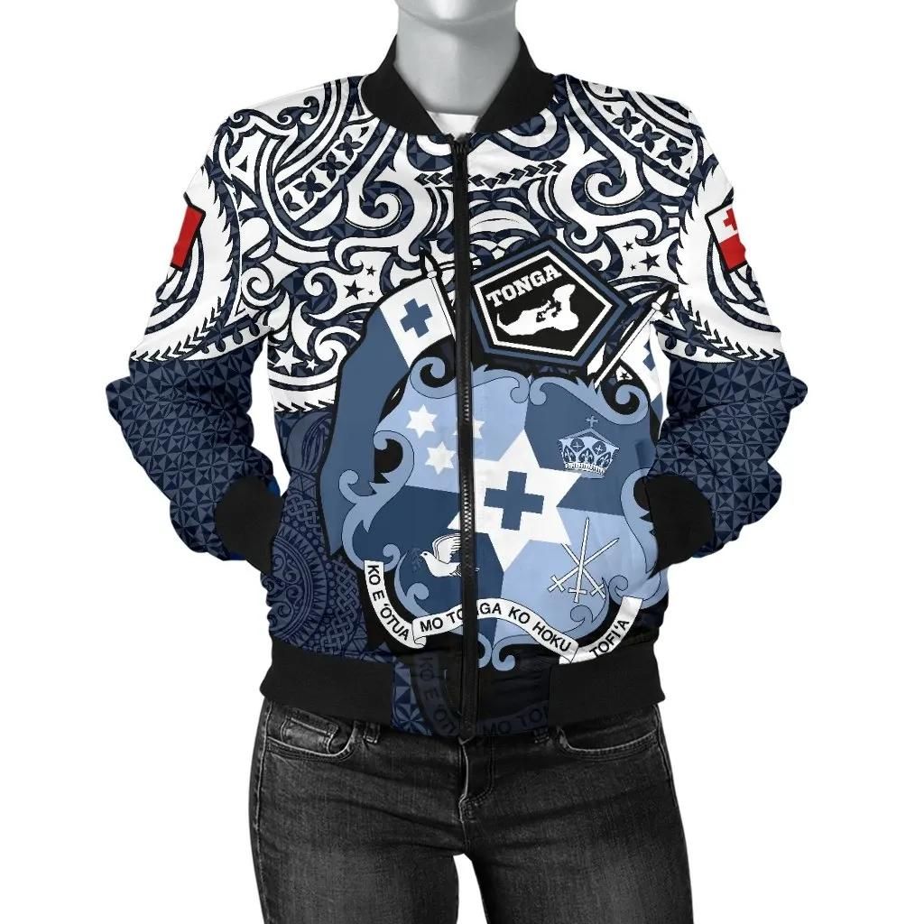 Tonga Polynesian Bomber Jacket (Women) - Tongan Pride (Blue) - BN15 Bomber Jacket Tonga Polynesian Bomber Jacket (Women) - Tongan Pride (Blue) - BN15 Bomber Jacket