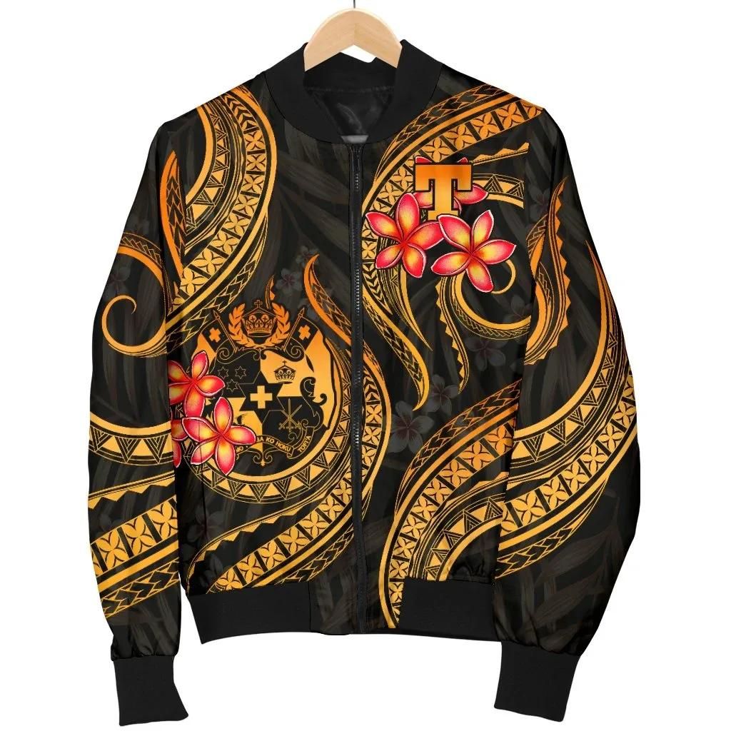 Tonga Polynesian Men Bomber Jacket - Gold Plumeria - BN11 Bomber Jacket Tonga Polynesian Men Bomber Jacket - Gold Plumeria - BN11 Bomber Jacket