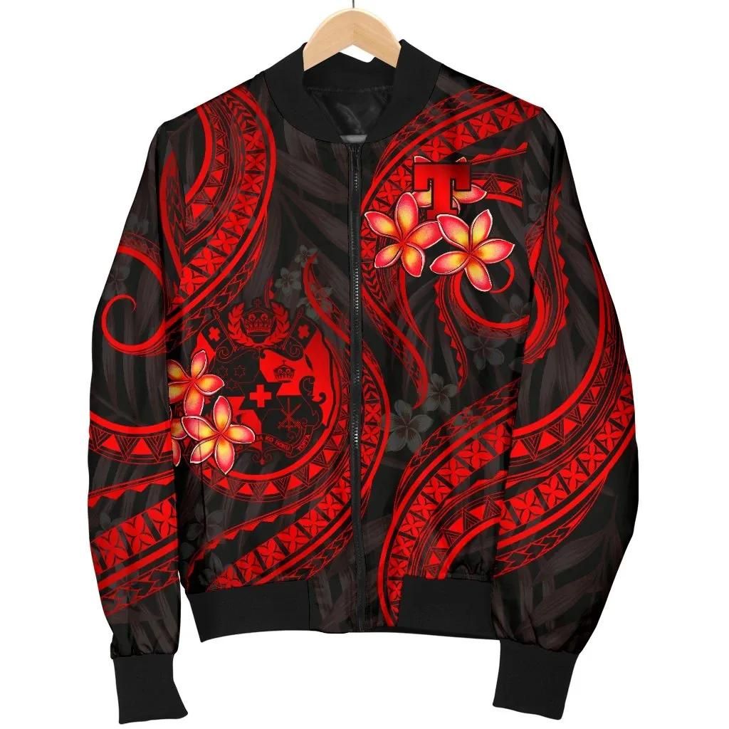 Tonga Polynesian Men Bomber Jacket - Red Plumeria - BN11 Bomber Jacket Tonga Polynesian Men Bomber Jacket - Red Plumeria - BN11 Bomber Jacket