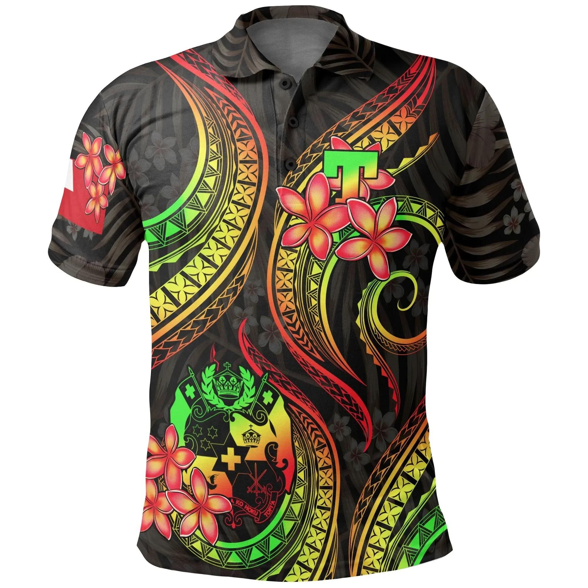 Tonga Polynesian Polo Shirt - Reggae Plumeria - BN11 Tonga Polynesian Polo Shirt - Reggae Plumeria - BN11
