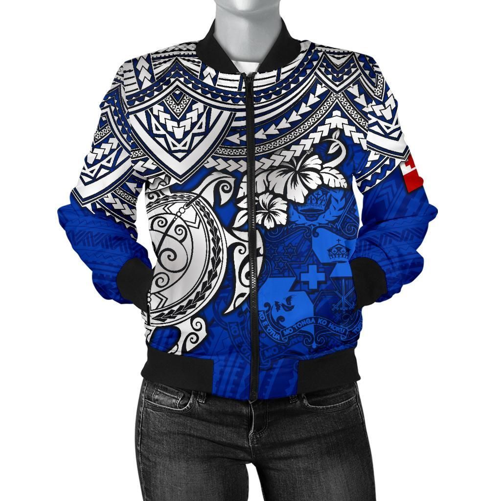 Tonga Polynesian bBomber Jacket (Women) - Blue Turtle - BN15 Bomber Jacket Tonga Polynesian bBomber Jacket (Women) - Blue Turtle - BN15 Bomber Jacket