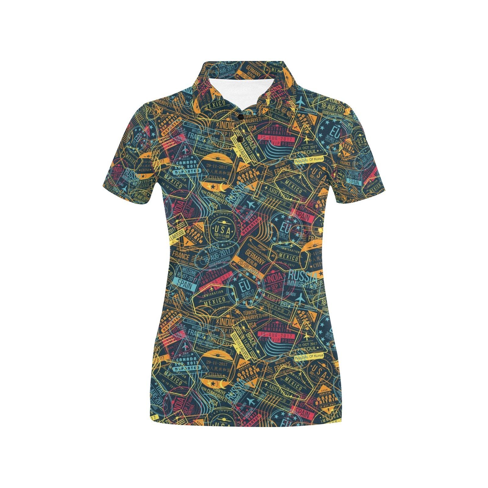 Travel Stamp Colorful Print Design Lks304 Women'S Polo Shirt Travel Stamp Colorful Print Design Lks304 Women'S Polo Shirt