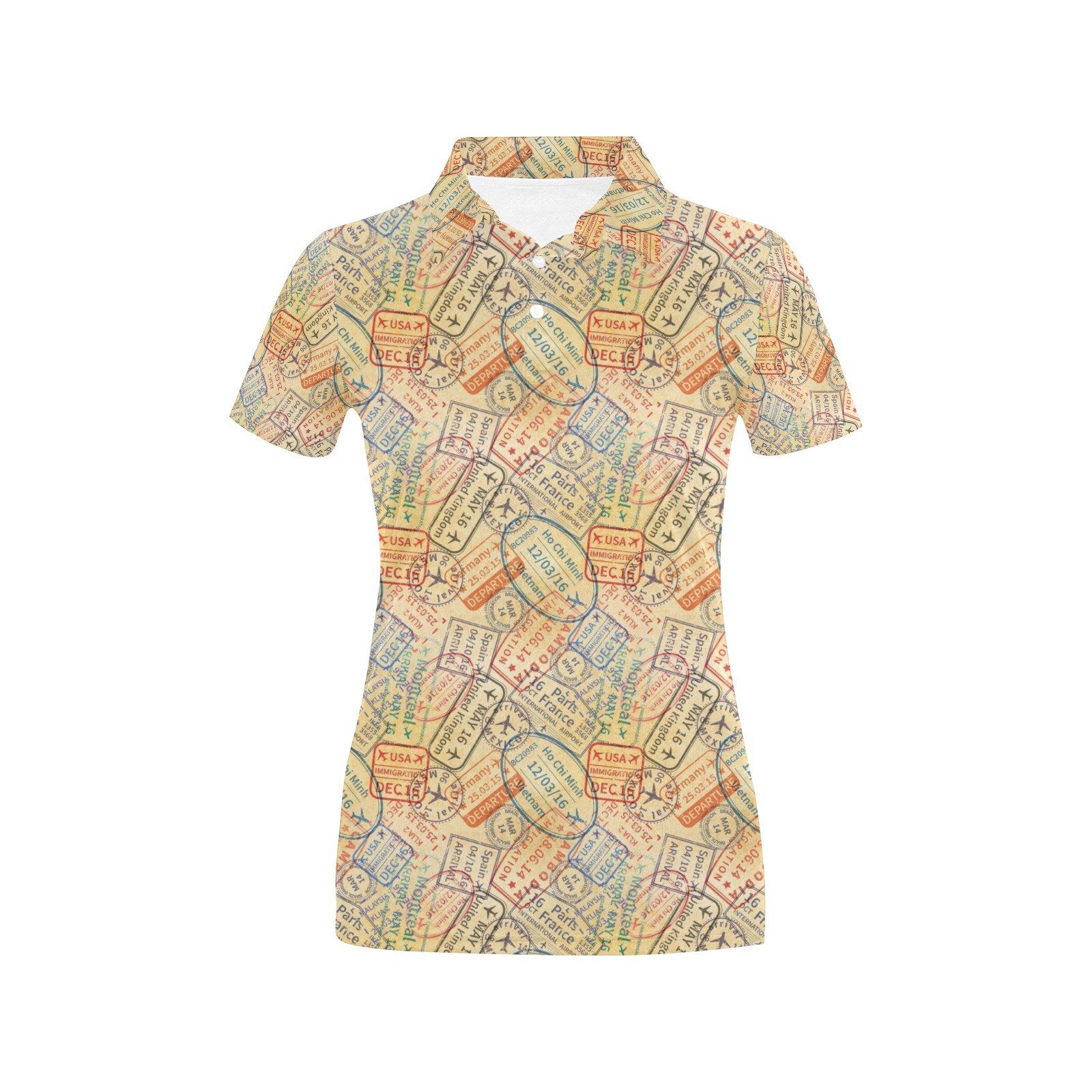 Travel Stamp Print Design Lks302 Women'S Polo Shirt Travel Stamp Print Design Lks302 Women'S Polo Shirt