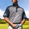 Trendy Red And Blue Houndstooth Pattern Golf Polo Shirt