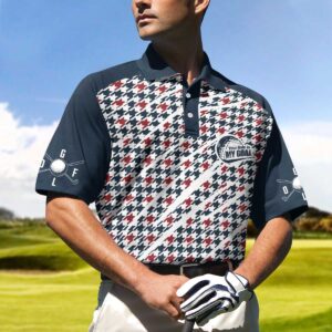 Trendy Red And Blue Houndstooth Pattern Golf Polo Shirt