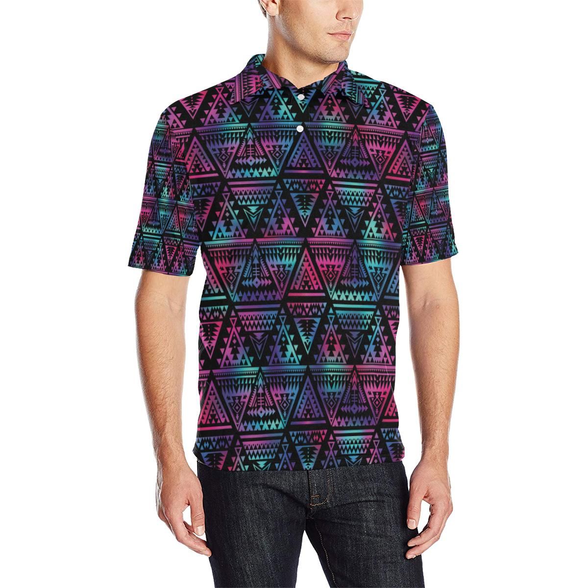Tribal Aztec Dark Multicolor Men Polo Shirt Tribal Aztec Dark Multicolor Men Polo Shirt