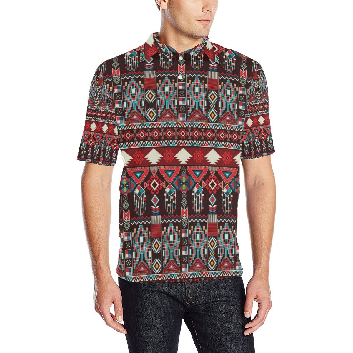Tribal Aztec Indians Native American Men Polo Shirt Tribal Aztec Indians Native American Men Polo Shirt