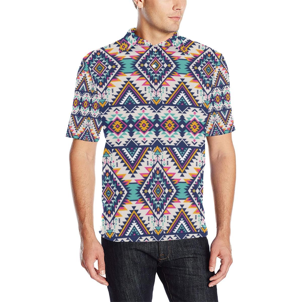 Tribal Aztec Native American Men Polo Shirt Tribal Aztec Native American Men Polo Shirt