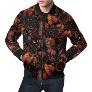 Tribal Dream Catcher Feather Pattern Print Mens Bomber Jacket