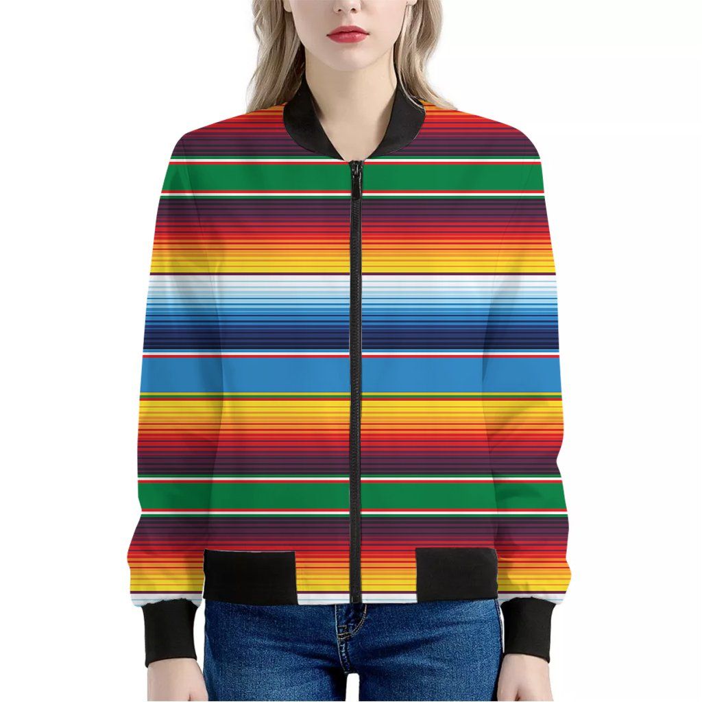 Tribal Mexican Blanket Stripe Print Women's Bomber Jacket Tribal Mexican Blanket Stripe Print Women's Bomber Jacket