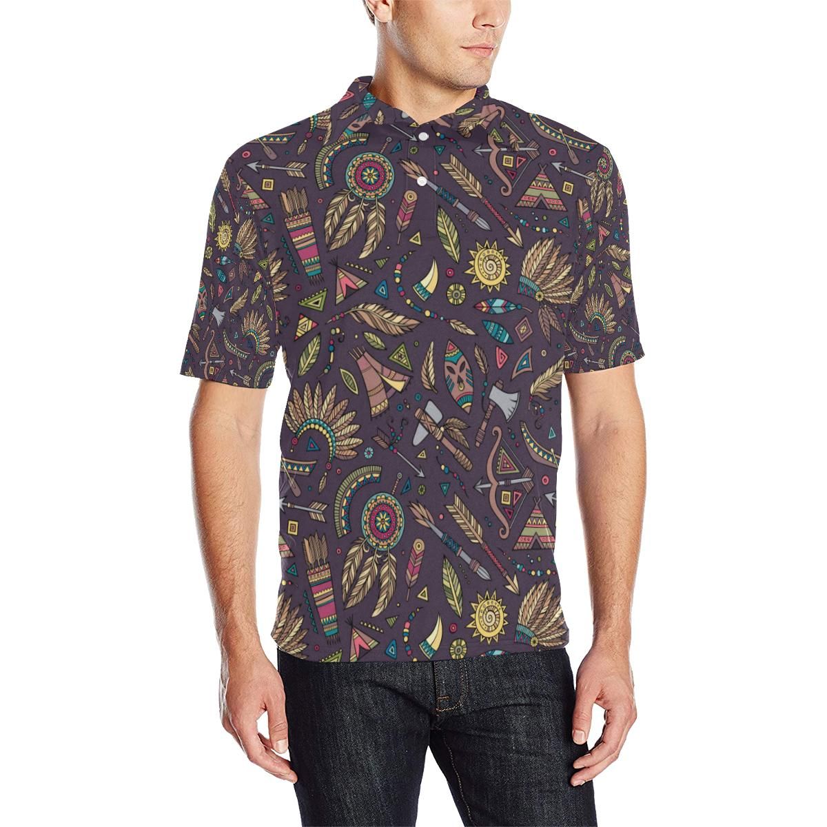 Tribal Native American Aztec Men Polo Shirt Tribal Native American Aztec Men Polo Shirt