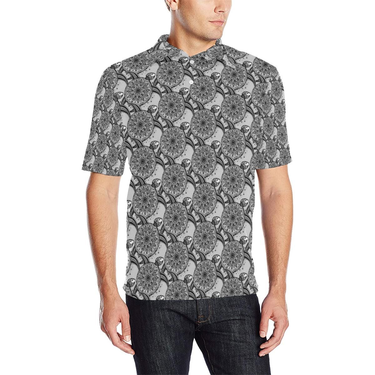 Tribal Turtle Polynesian Themed Print Men Polo Shirt Tribal Turtle Polynesian Themed Print Men Polo Shirt
