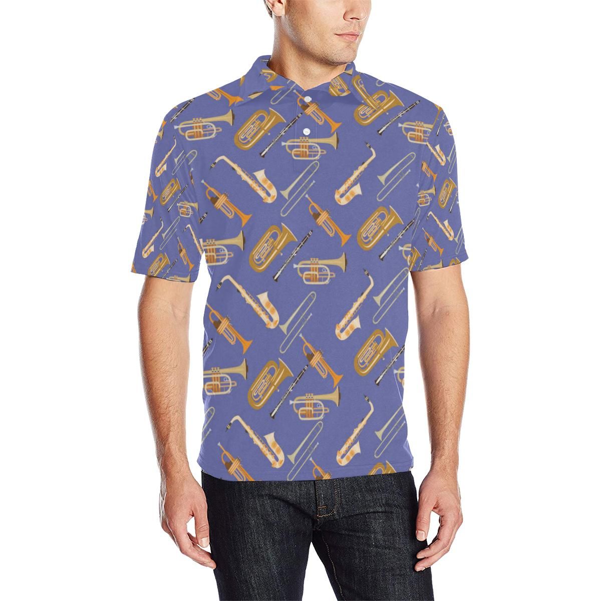 Trombone Pattern Print Design 02 Men Polo Shirt Trombone Pattern Print Design 02 Men Polo Shirt