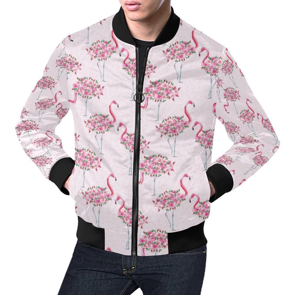 Tropical Flamingo Hawaiian Floral Pattern Print Mens Bomber Jacket Tropical Flamingo Hawaiian Floral Pattern Print Mens Bomber Jacket