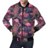 Tropical Flamingo Palm Leaves Hawaiian Floral Pattern Print Mens Bomber Jacket