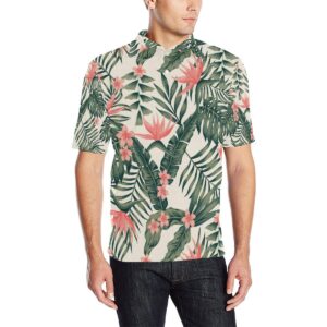 Tropical Flower Palm Leaves Men Polo Shirt