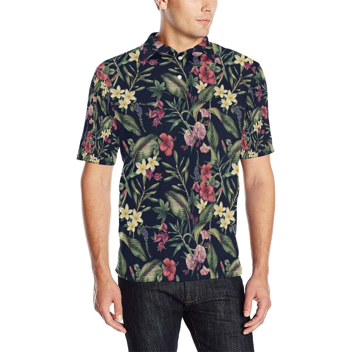 Tropical Flower Pattern Men Polo Shirt Tropical Flower Pattern Men Polo Shirt