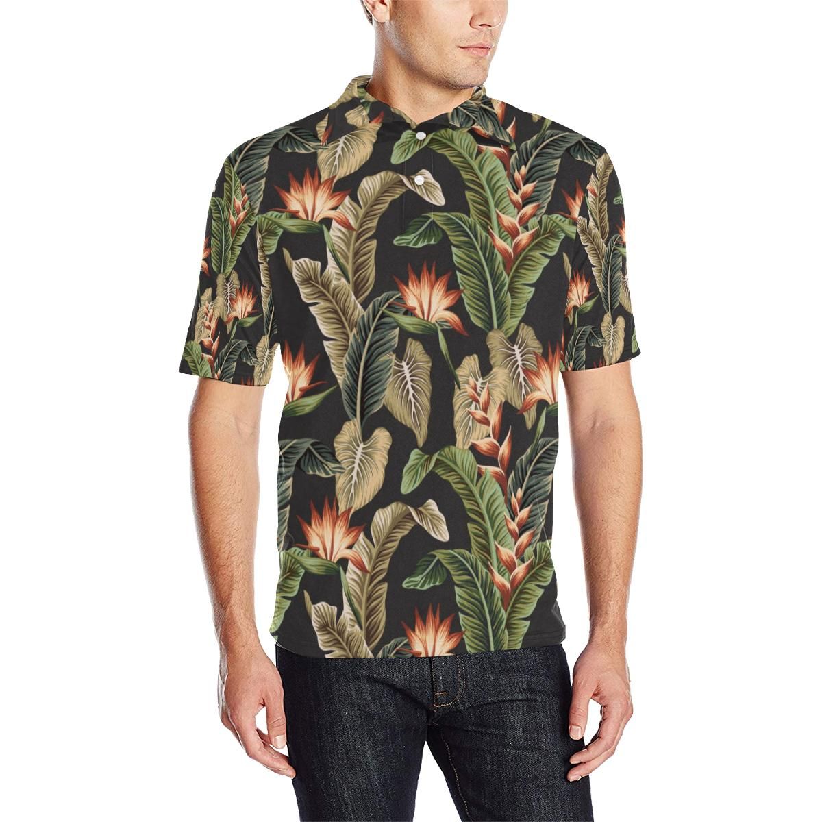 Tropical Flower Pattern Print Design Tf014 Men Polo Shirt Tropical Flower Pattern Print Design Tf014 Men Polo Shirt
