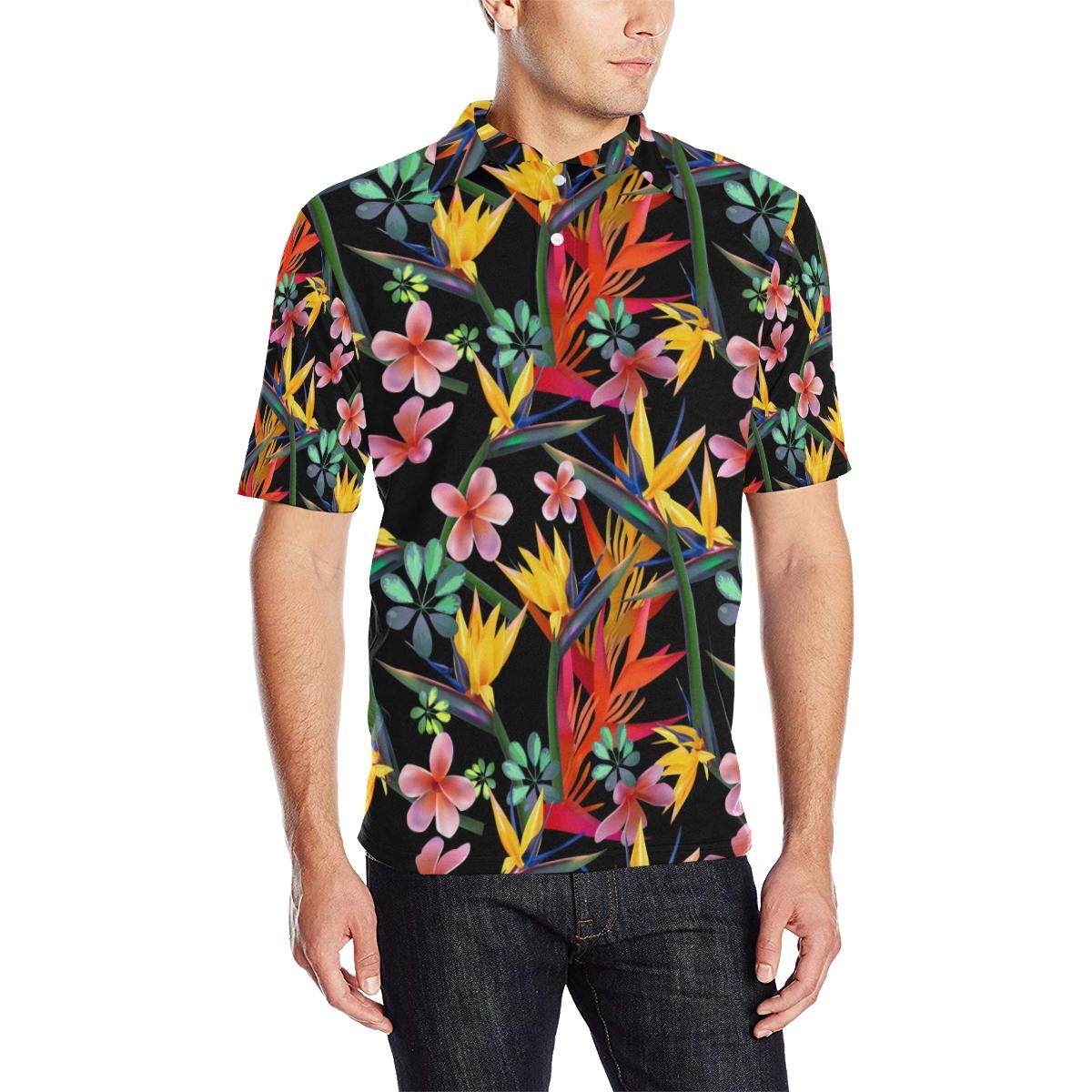 Tropical Flower Pattern Print Design Tf015 Men Polo Shirt Tropical Flower Pattern Print Design Tf015 Men Polo Shirt