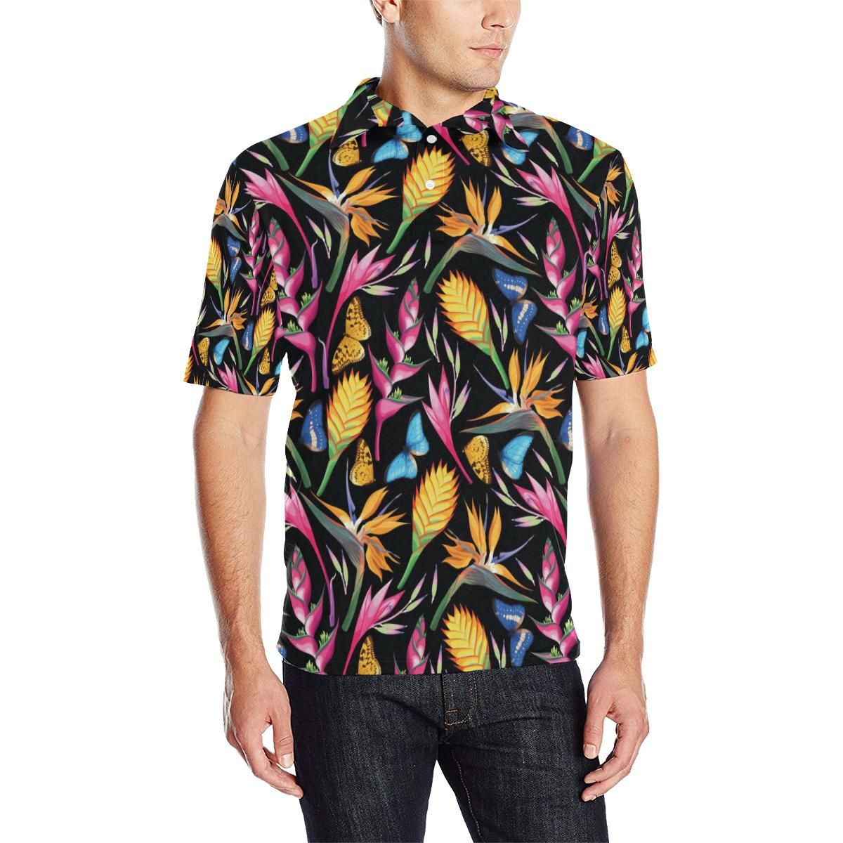 Tropical Flower Pattern Print Design Tf016 Men Polo Shirt Tropical Flower Pattern Print Design Tf016 Men Polo Shirt