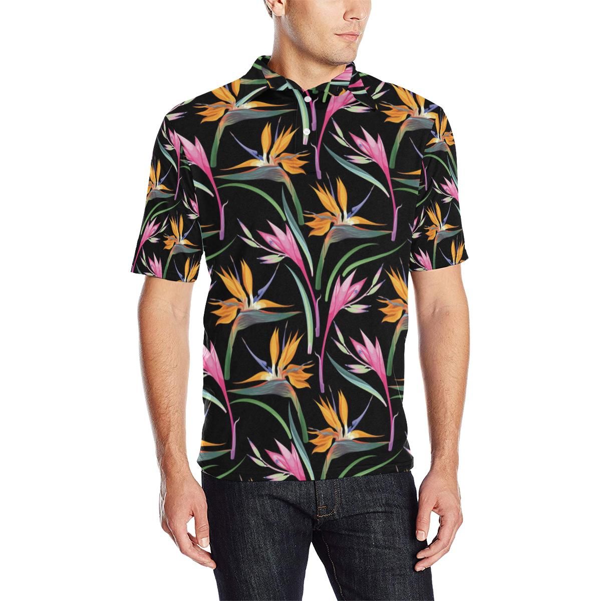 Tropical Flower Pattern Print Design Tf017 Men Polo Shirt Tropical Flower Pattern Print Design Tf017 Men Polo Shirt
