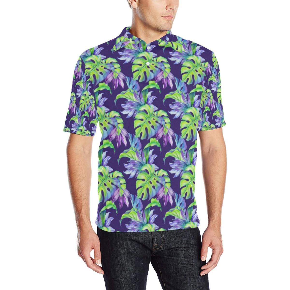 Tropical Flower Pattern Print Design Tf019 Men Polo Shirt Tropical Flower Pattern Print Design Tf019 Men Polo Shirt