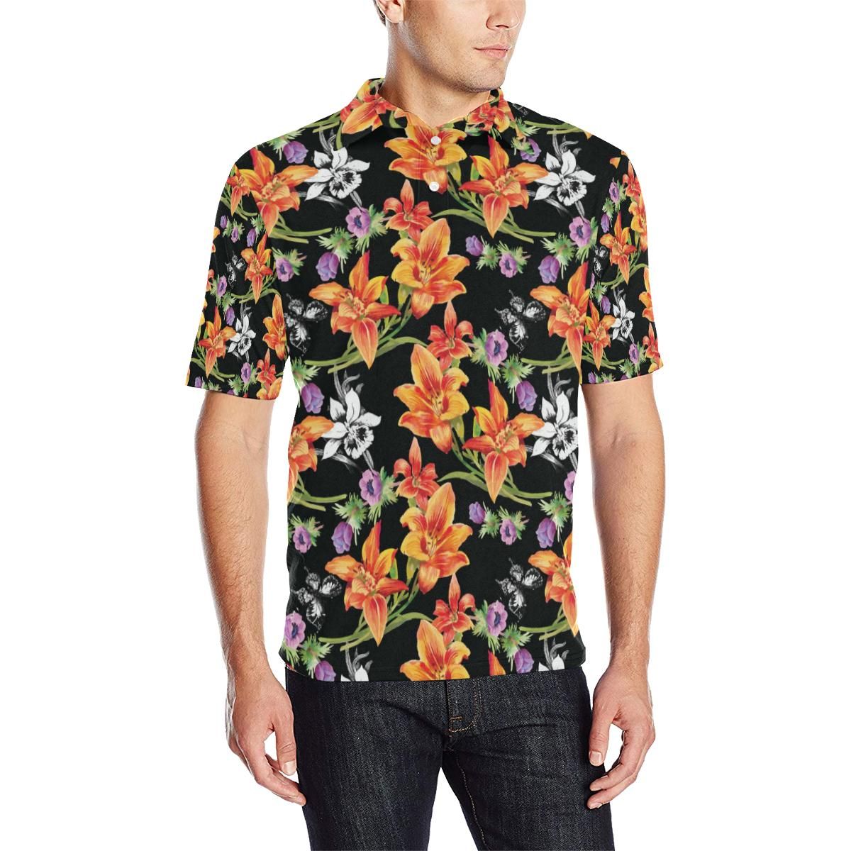 Tropical Flower Pattern Print Design Tf02 Men Polo Shirt Tropical Flower Pattern Print Design Tf02 Men Polo Shirt