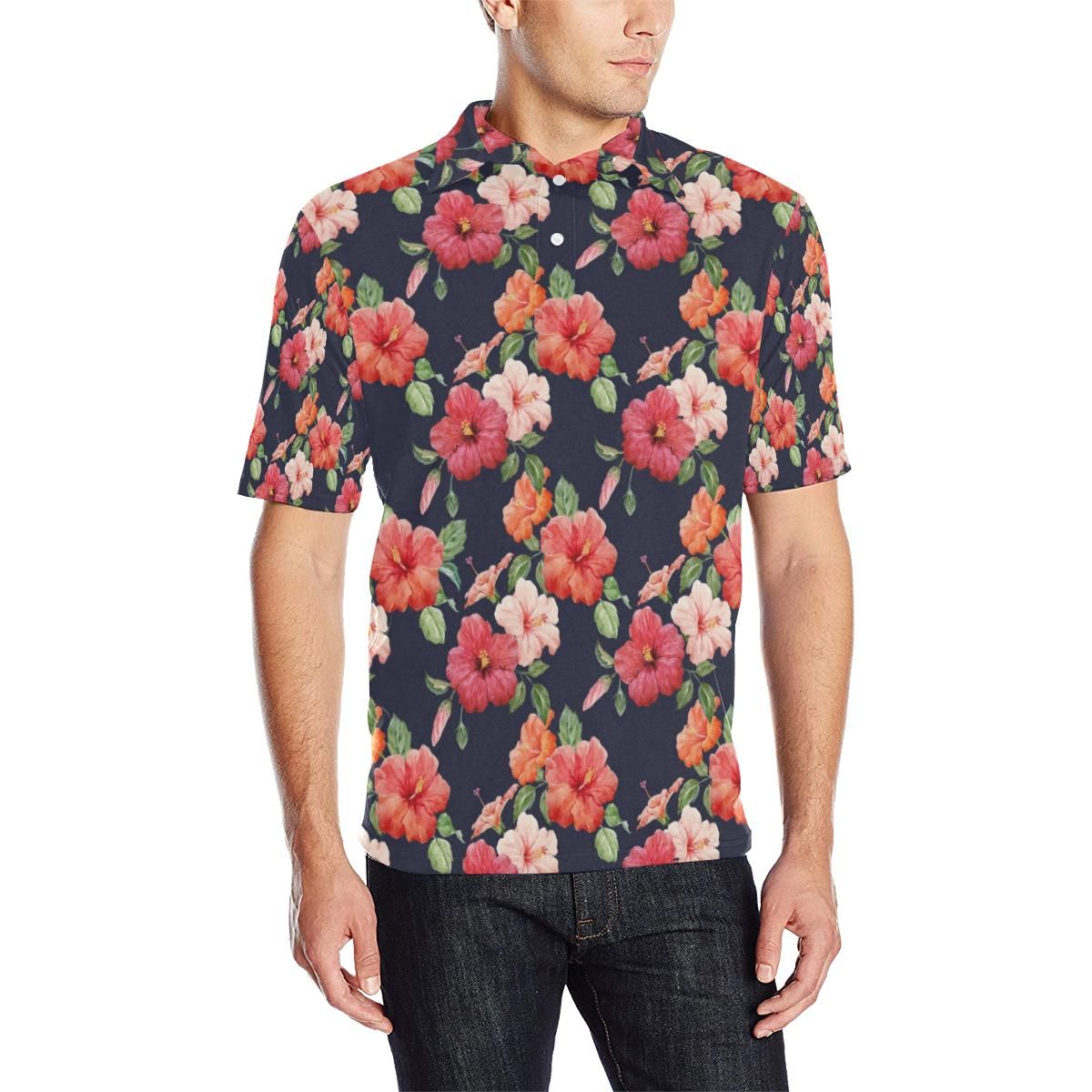 Tropical Flower Pattern Print Design Tf020 Men Polo Shirt Tropical Flower Pattern Print Design Tf020 Men Polo Shirt