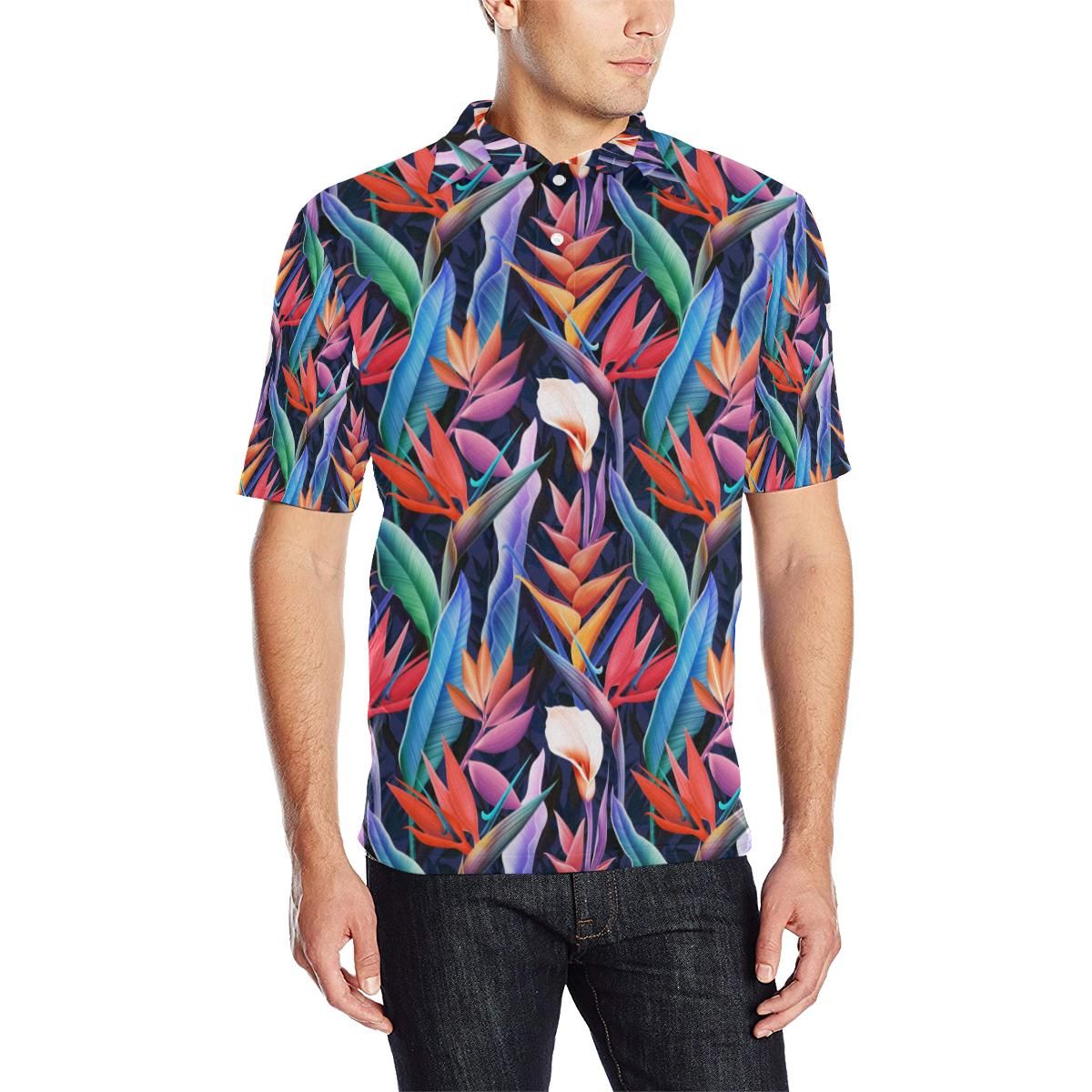 Tropical Flower Pattern Print Design Tf023 Men Polo Shirt Tropical Flower Pattern Print Design Tf023 Men Polo Shirt