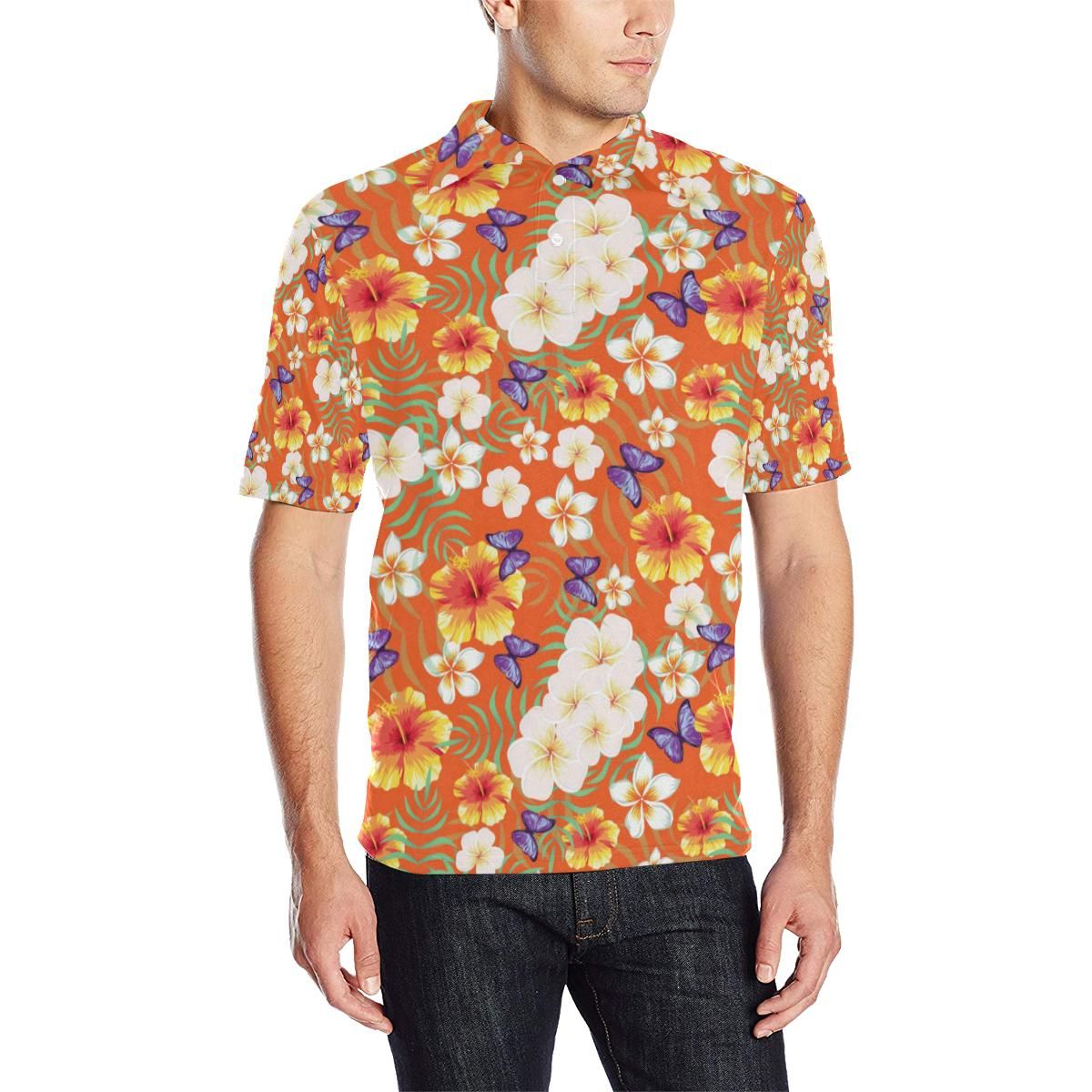 Tropical Flower Pattern Print Design Tf027 Men Polo Shirt Tropical Flower Pattern Print Design Tf027 Men Polo Shirt