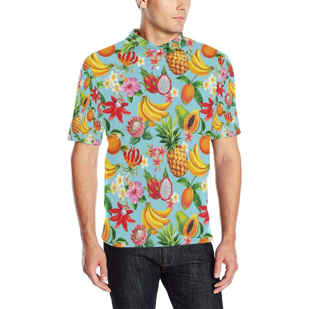 Tropical Fruits Pattern Print Design Tf01 Men Polo Shirt Tropical Fruits Pattern Print Design Tf01 Men Polo Shirt