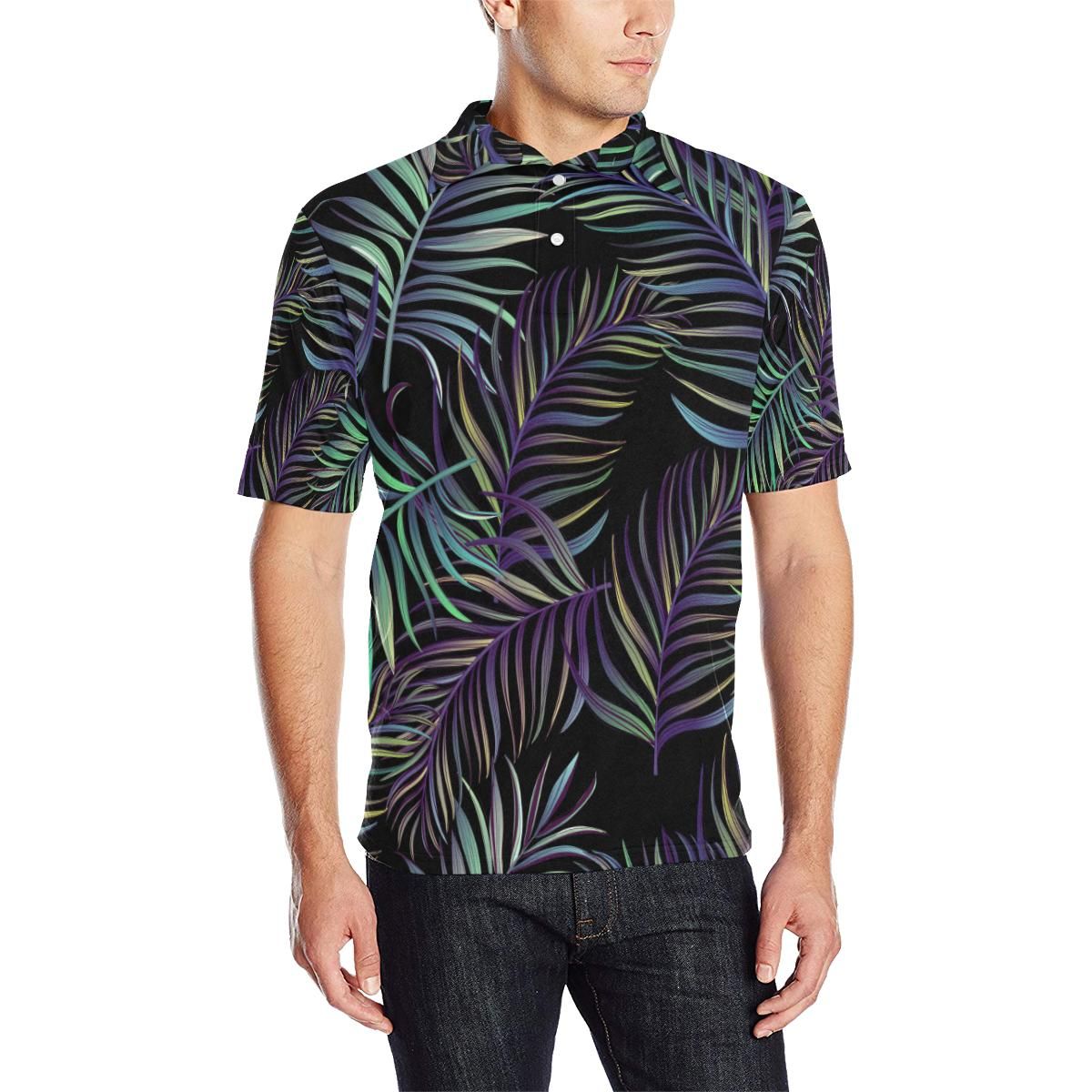 Tropical Palm Leaves Pattern Brightness Men Polo Shirt Tropical Palm Leaves Pattern Brightness Men Polo Shirt