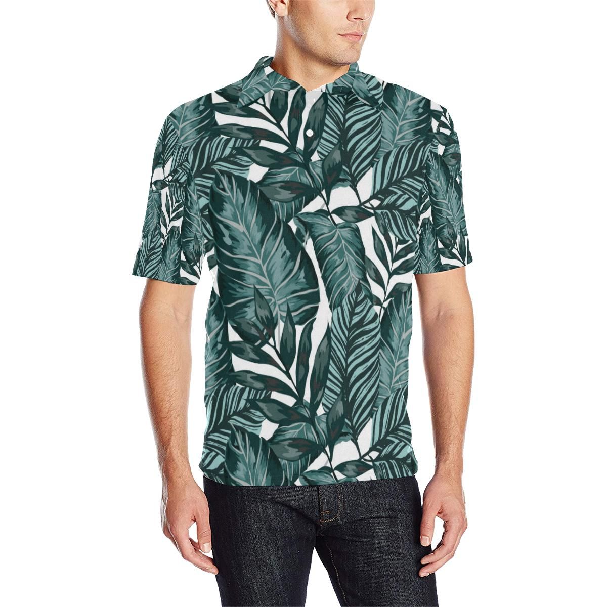 Tropical Palm Leaves Pattern Men Polo Shirt Tropical Palm Leaves Pattern Men Polo Shirt