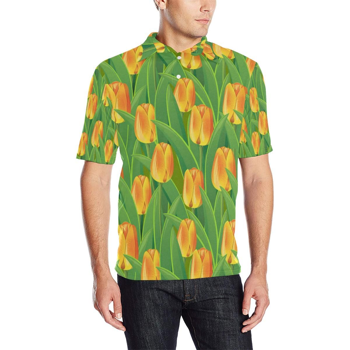 Tulip Orange Pattern Print Design Tp07 Men Polo Shirt Tulip Orange Pattern Print Design Tp07 Men Polo Shirt