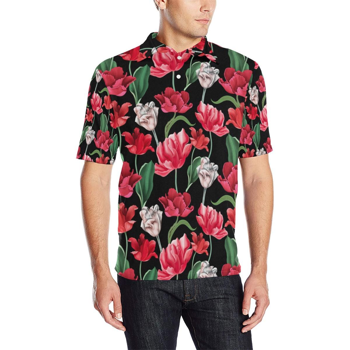 Tulip Pattern Print Design Tp08 Men Polo Shirt Tulip Pattern Print Design Tp08 Men Polo Shirt