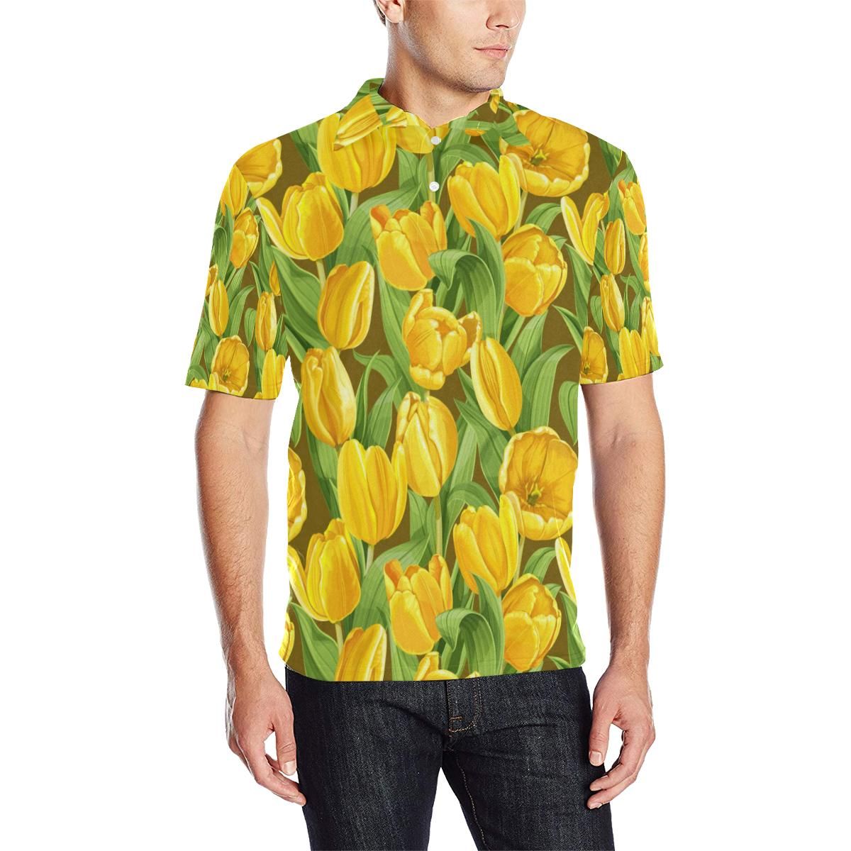 Tulip Yellow Pattern Print Design Tp010 Men Polo Shirt Tulip Yellow Pattern Print Design Tp010 Men Polo Shirt
