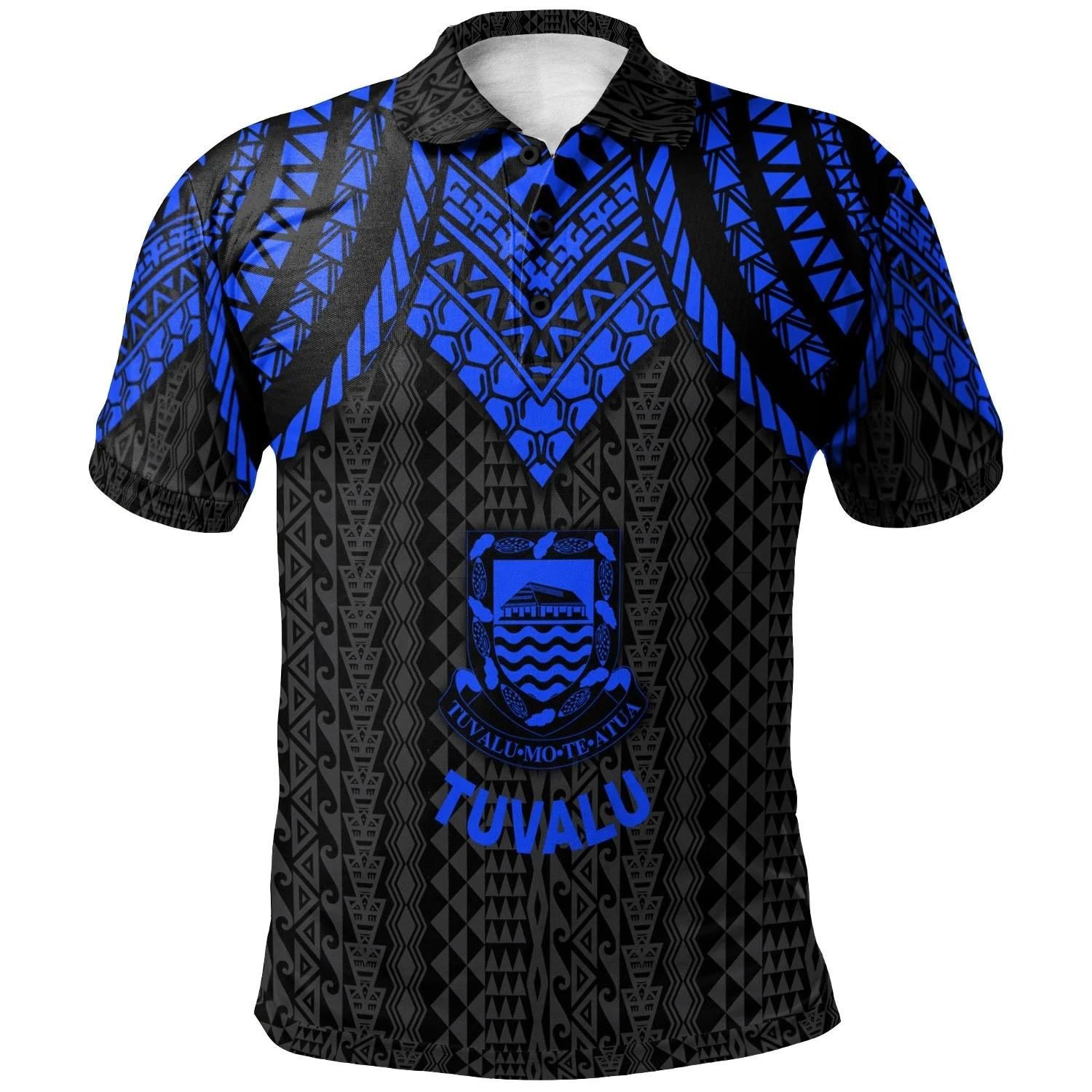 Tuvalu Polo Shirt - Polynesian Armor Style Blue - BN39 Tuvalu Polo Shirt - Polynesian Armor Style Blue - BN39