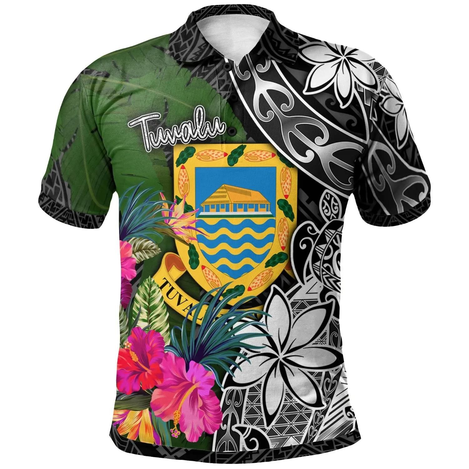 Tuvalu Polo Shirt - Turtle Plumeria Banana Leaf - BN11 Tuvalu Polo Shirt - Turtle Plumeria Banana Leaf - BN11