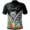 Tuvalu Polo Shirt - Tuvalu Coat of Arms & Polynesian Tropical Flowers White - BN22